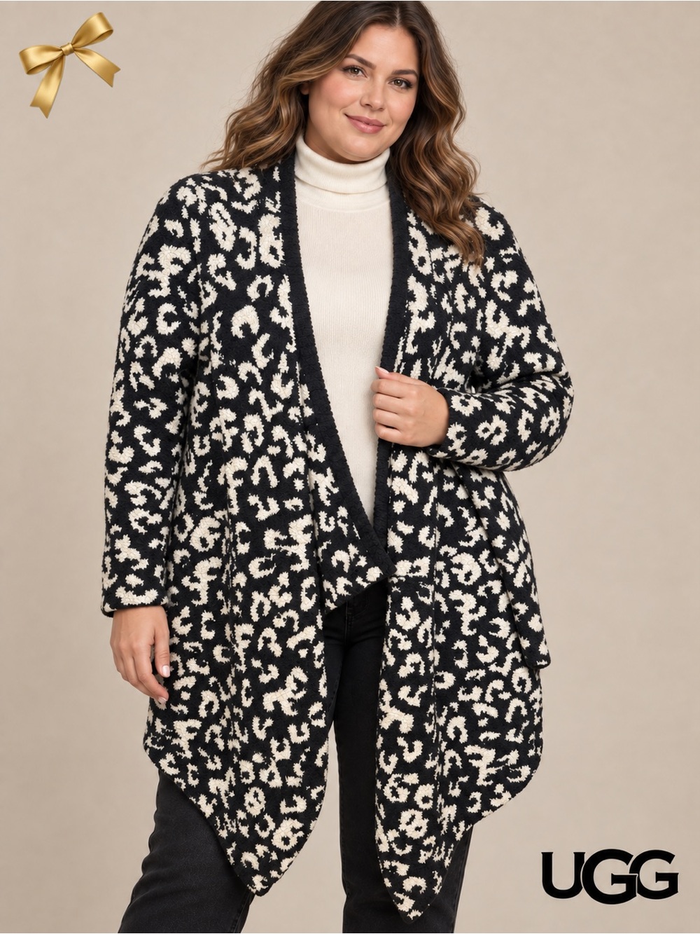 UGG Leopard Print Waterfall Cardigan Black Cream XL